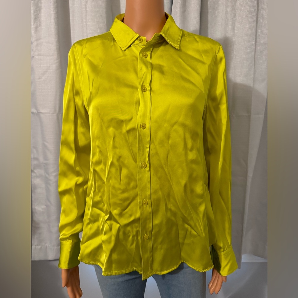 Pretty Jason Wu size PS neon yellow long sleeve button up blouse petite
